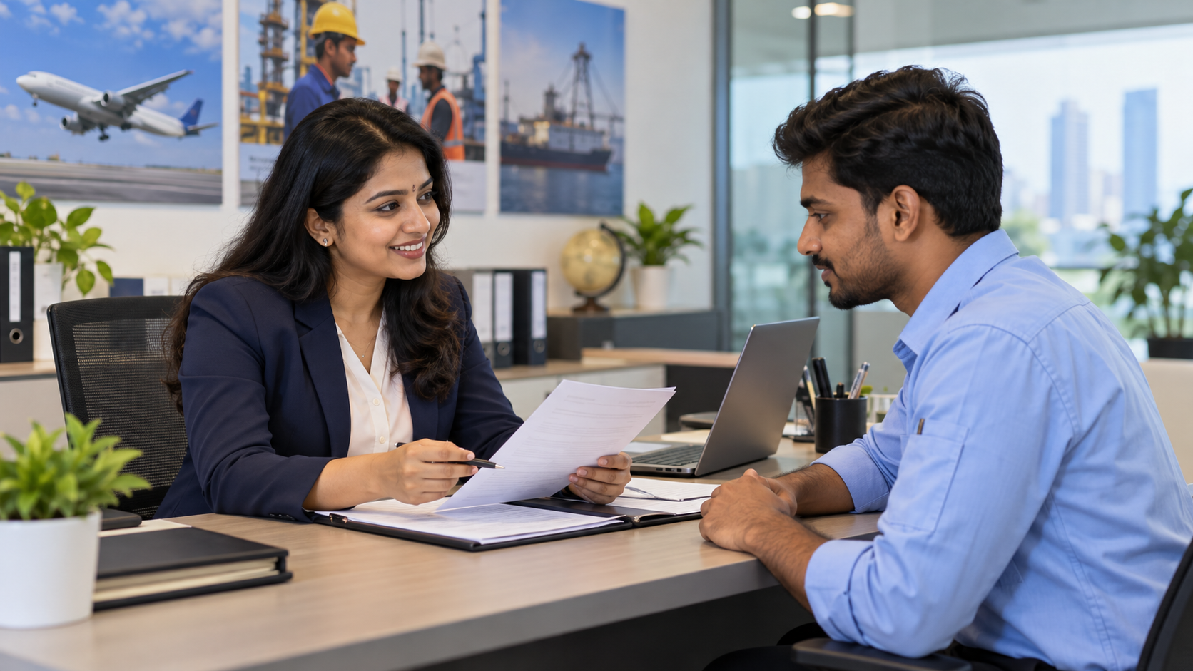 Recruiter speaking with a candidate in an office